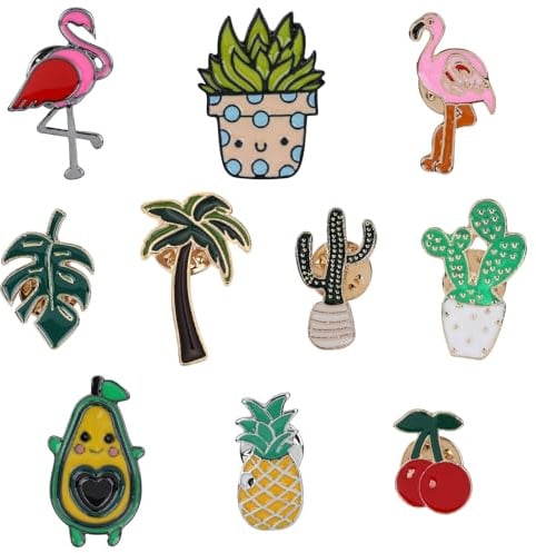 LEGENTLISUR Nette Emaille Anstecknadel Set Metall Emaille Brosche Pins Kawaii Cute Anime Avocado Kaktus Flamingo Blätter Ananas Kirsche Anstecker Pins für Bags Backpacks Rucksack