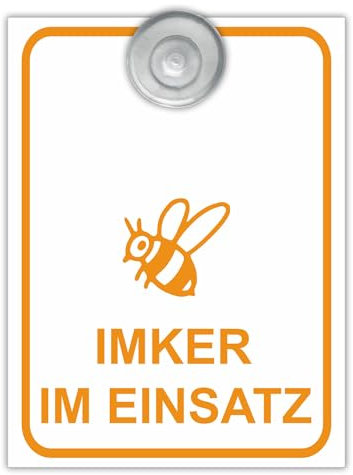 Indigos UG - Schild Imker im Einsatz - 9x12 cm - Aluverbundplatte mit Saugnapf - Innenbefestigung für Ihr Auto - UV-Beständig - Einsatzschild - Hinweisschild - Warnschild