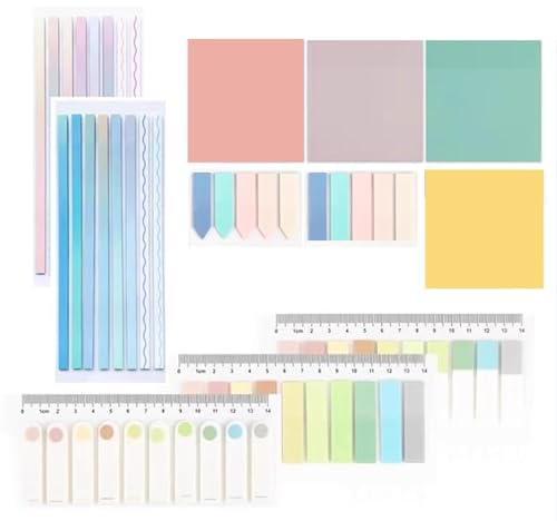 Newplenty 1320 Stück Sticky Notes Set, Transparent Haftnotizen Klebezettel mit Herrscher,Lang Haftstreifen, Self-Stick Sticky Notes Tabs for Annotation Books, Bibel Marker Büro Schule (1320)