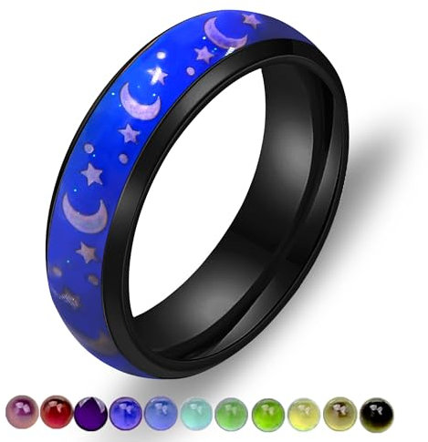 Uloveido 6 mm Edelstahlband, bequeme Passform, temperaturempfindlich, Farbwechsel, Stimmungsringe, Regenbogenfarben, V1/2(64.6mm), Metall, Kein Edelstein