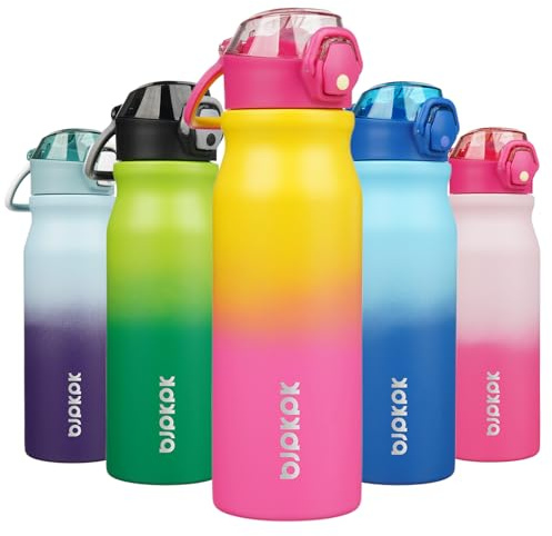 BJPKPK 750 ml Water Bottle with Straw & Handle, Insulated Stainless Flask | Rainbow, Leak Proof Locking Lid, Double Wall Vacuum, Keeps Hot/Cold, BPA Free, Dishwasher Safe, Travel & Sports