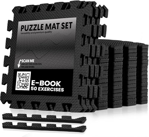unycos - Bodenschutzmatte Set, 28 Teile, Puzzlematte【30x30x1 cm】 rutschfeste Schutzmatten per Fitnessraum und Sportgeräte, Gymnastikmatte, Trainingsmatte, Yogamatte, Wasserdicht, Ungiftig (Schwarz)