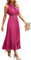 ONAYEYO Damen Sommer Plissee Lang Kleid V Ausschnitt ärmellos Schweizer Punkt Sommerkleid Elegant Hohe Taille Abendkleid Midikleid Casual Einfarbig Strandkleid (XL, Rose Rot)