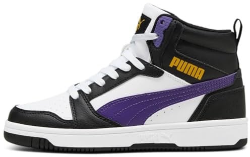 PUMA Unisex Kinder Rebound V6 Mid Jr Sneaker, Puma White Team Violet Puma Black, 38 EU