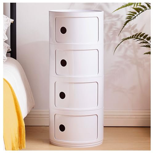 Runder Nachttisch mit Schubladen, Beistelltisch im modernen Stil, Kleiner Nachttisch mit Stauraum, Moderner Beistelltisch, Nordisch moderner Nachttisch für das Schlafzimmer ( Farbe : Weiß , Size : 4 T