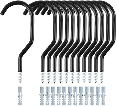 CENBEN 12 Packs Garage Wall Hooks, Screw-in Heavy Duty Garage Storage Hooks Bike Shed Hook Ladder Hook with Plastic Coated Wall/Ceiling Mounted for Garden Tools, Cleaning Utensils, Bicycles Hanging