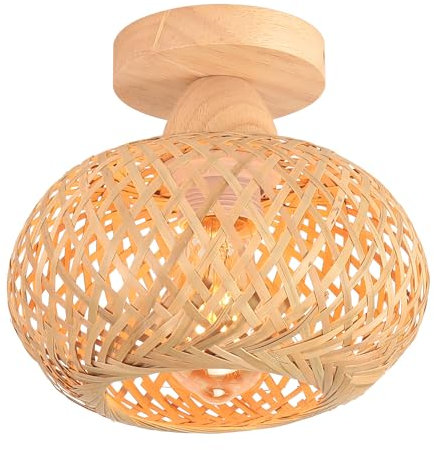 LIGKIN Plafonnier Rétro en Bambou Cage Tissage Lustre Style Bohème Abat-jour en bambou E27 Lampe de plafond Vintage Plafonnier Luminaire Intérieur pour Chambre Restaurant Cuisine Café