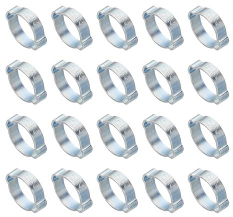 PATIKIL 20 Pack 17-20mm Double Ear Hose Clamp, Galvanized Steel O Clip Crimp Rings for Fuel Petrol Pipe Tube Fitting Connections, Silver Tone