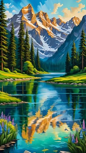 ARTGOTO Diamond Painting Eckige Steine Groß XXL Bilder Erwachsene,40x70cm Landschaft Berge Wald A,5D Diamant Painting Set Viereckige Quadratische Steine mit Zubehör Für Wohnzimmer Dekoration