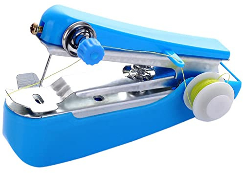 Mini Tragbare Elektrische Nähmaschine, Schnell Nähende Handnähmaschine Tragbares Handgerät für Kleidung, Vorhänge, Stahlmaterial, Blau
