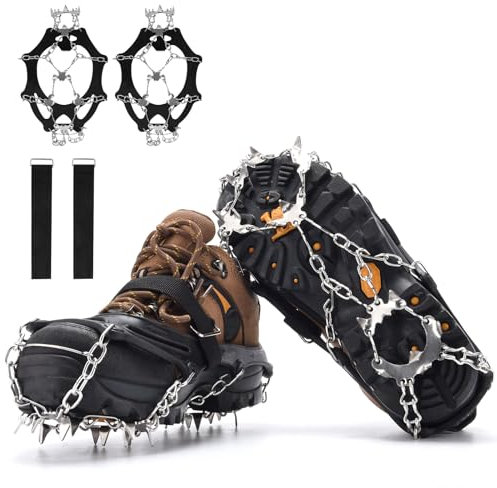 CYFIE Grödel Steigeisen für Bergschuhe mit19 Edelstahl Zähne Schuhkrallen Schuhspikes für Wandern Bergschuhe Stiefel Winter Outdoor (XL)