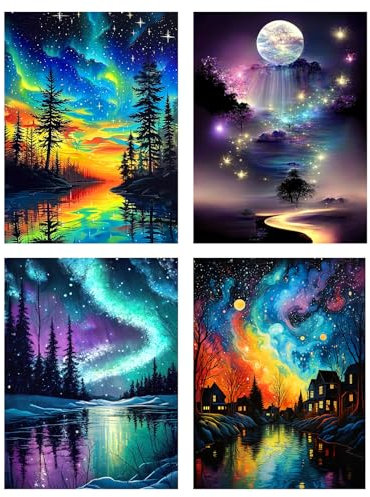 FLAJZ Diamond Painting, 4 Stück Diamond Painting Erwachsene, Diamond Painting Set für Erwachsene und Kinder, Mosaikherstellung Für Wohnzimmer, Schlafzimmer, Büro, Wand, Heimdekoration