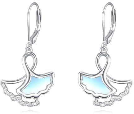 Ginkgo Blatt Ohrringe 925 Sterling Silber Blatt Dangle Drop Ohrringe Mondstein Schmuck Geschenke für Ladies Damen