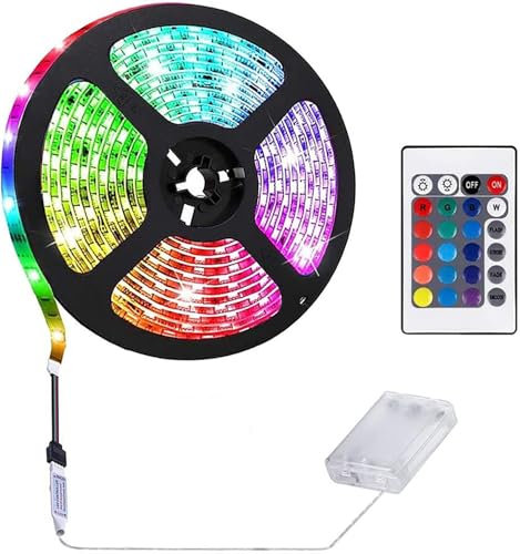 SUAVER Ruban LED à Piles Flexible RGB Bande LED Decoration Lumineuse avec Télécommande,Auto-adhésif Découpable Lampe à cordes pour décoration de rétroéclairage TV,armoires,décoration (1, 1m 60led)