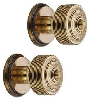 Infinity Decor Reeded Round Mortice Solid Brass Door Knobs Pull Handles Set 55mm in Aged Brass Finish for Interior & Exterior Doors