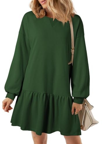 ABYOVRT Vestidos Sudadera Mujer Suéter de Punto de Manga Larga Cuello Redondo A-Line Casual Pullover Vestidos de Otoño Invierno,Verde,XL
