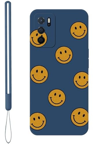 KARTXITAI Hülle Kompatibel mit Oppo A16/A54S/A16S, Kreatives Graffiti Lächelndes Gesicht Muster Weiches Stoßfeste Cute Matte Schutzhülle mit Bumper Case Handyhülle Rückseite-Blau 1