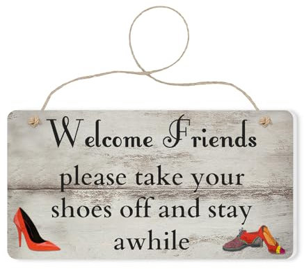 Shoes Off Welcome Sign - Please Take Your Shoes Off and Stay Awhile Rustic Wooden Hanging Welcome Decor for Front Porch, Entryway, Housewarming Gifts, Airbnb, Farmhouse Home Decor 11.5 by 6