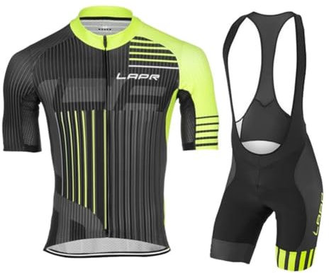 VeloZenith Herren Radtrikot Set Kurzarm mit Sitzpolster für MTB Rennrad Fahrrad Jersey + Bib Shorts Radsportanzug M - 4XL (M, Schwarz-Grün)