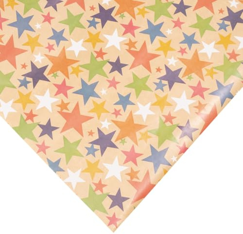 Colourful Stars Kraft Gift Wrapping Paper Roll 3m