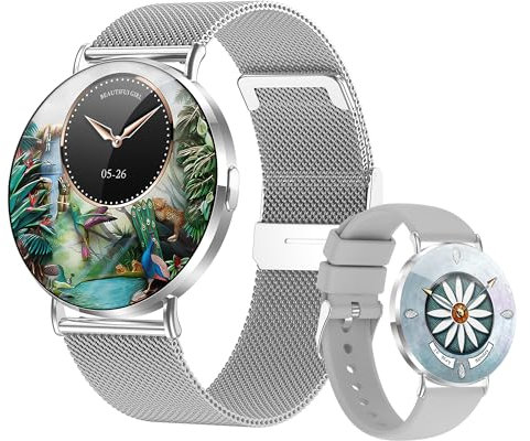 Ultra-Slim Smart Watches for Women(Call/2 Bands/All Metal), 1.32 AMOLED Ultra-Clear Screen Fitness Tracker with SpO2/Heart Rate/Sleep Tracking,Waterproof Smart Watch for iPhone/Samsung/Android