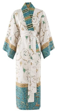 Bassetti OPLONTIS Kimono aus 100% Baumwollsatin in der Farbe Grün v.2, Größe: S-M - 9331461