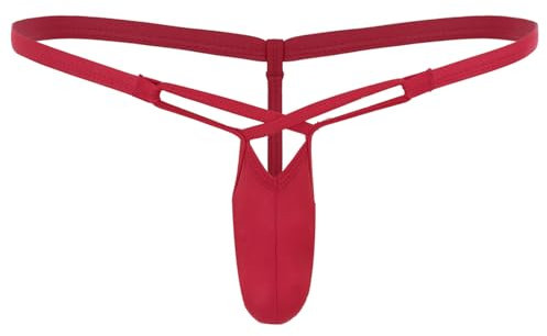 dPois Homme Micro String Ficelle Sexy Bikini Lingerie Slip Tanga Sissy T-Back sous-vêtement Briefs Underwear Rouge XL