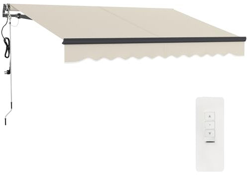 Outsunny 3 x 2.5m Electric Awning with Remote Controller, Aluminium Frame DIY Retractable Awning, UV30+ Sun Shade Canopy for Garden Patio Deck Door Window, Beige