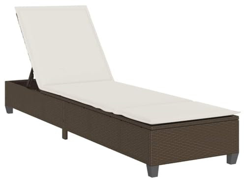 vidaXL Lettino Prendisole con Cuscini Marrone 55x200x25,5cm Polyrattan, lettino, lettino, lettino, lettino, lettino, chaise longue, lettino lounge