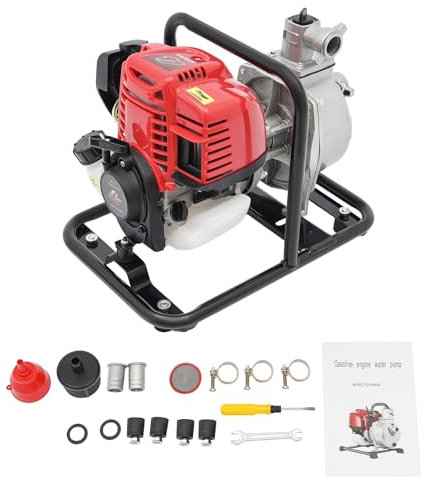 Benzin Wasserpumpe 1,2KW 8100l/h Schmutzwasserpumpe 25mm Anschluss,Tragbarer Wasserpumpe mit 30m Förderhöhe und 8m Ansaughöhe,Gartenpumpe mit 4-Takt-BenzinMotor,Seilzugstart