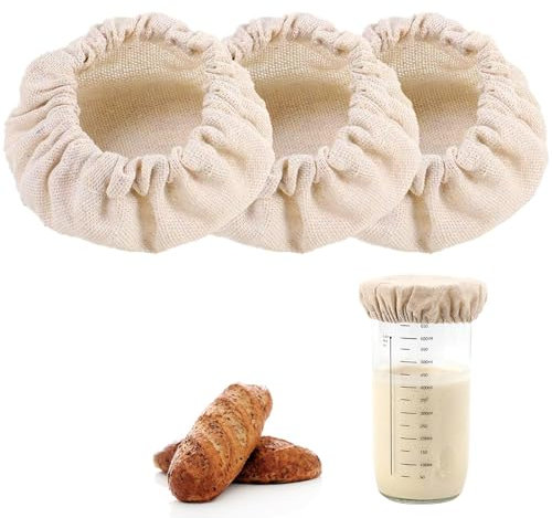 Wjelet 3PCS Sourdough Bread Starter Jar Cloth Covers, Fabric Bowl Covers, Reusable Elastic Sourdough Bread Baking Supplies, for 3-4Inches Diameter Fermenters