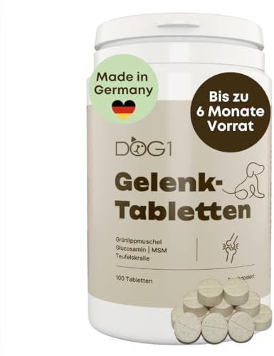 dog1 Gelenktabletten Hund mit Grünlippmuschel & Glucosamin – Made IN Germany – Gelenk- & Knochenschutz – Gelenkpulver für Hunde – Von Tierärzten entwickelt – 120 Tabletten
