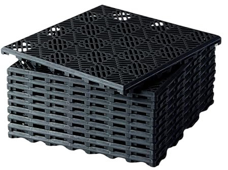 Home Hacks Garden Plastic Tiles 30x30cm Heavy Duty & Durable Interlocking Walkway Floor Path Patio Non-Slip Decking Tile Waterproof Patio Lawn Tiles for Pathway & Terrace (10x Black)