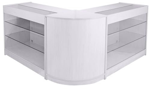 Monster Shop Set der Capricorn-Theken in Glänzend Weiß (3 Einheiten): 2 K1200 mit Glasböden und 1 CM60 Ecktheke für Geschäfte, Boutiquen, Fitnessstudios und Bars – Sicherer und funktionaler Stauraum
