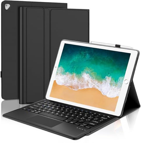 WAVATA Tastiera per iPad Pro 12.9 Pollici 2017/2015 con Touchpad, Custodia Tastiera per iPad Pro 12.9 2a/1a Generazione Magnetica Staccabile Bluetooth Italiano QWERTY Layout, Nero