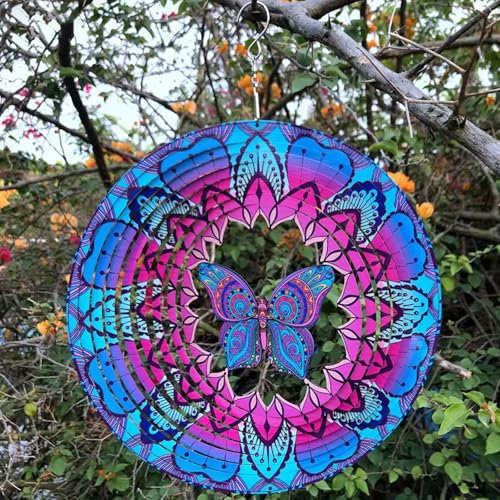 ZYEKIU Carillon a Vent Exterieur 3D Rotatif Carillon Eolien Eolienne de Jardin 30CM Décorations Cinétiques Jardin Extérieur pour Jardins, Cour, Patio, Arrière Éolienne en Métal (Papillon)