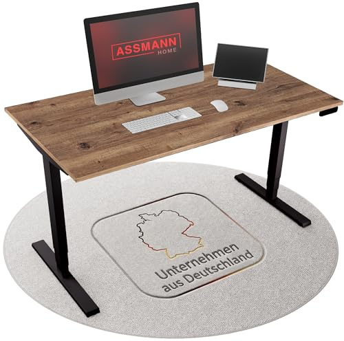 ASSMANN Höhenverstellbarer Schreibtisch elektrisch, 160x70cm, TÜV-geprüft | stufenlos verstellbar mit Aufprallschutz, ergonomischer Schreibtisch Made in Germany - Y-Line, Eiche Tabak/Schwarz