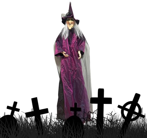 Yhsioaklo Halloween Decorations for Outdoor Witches | Ornament with Motion Sensor and Flashing LED Eyes, Scary Outdoor Decorations for Garden Entrance