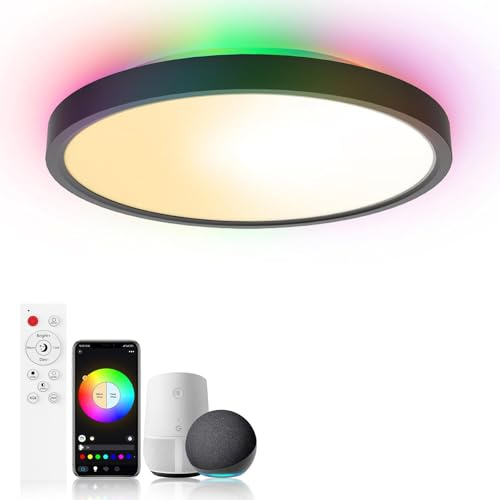 Birnetek® Deckenlampe 30W, LED Deckenleuchte Rund 2700K-6500K, RGB, Dimmbar, Kompatibel mit Alexa, Google Home, APP-Steuerung, Fernbedienung, für Schlafzimmer, Wohnzimmer, Kinderzimmer,Schwarz
