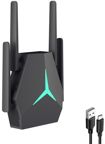 Répéteur WiFi 5G Puissant - Amplificateur de Signal 1200 Mbps avec 4 Antennes - Couvre Jusqu‘à 10 000 pi² - 2 Ports LAN - Fonctionne en Répéteur, Routeur ou Point d’Accès pour Maison et Bureau