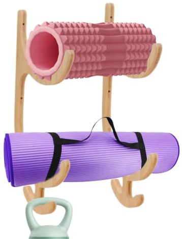 Qooplu Yogamatte Wandhalterung, multifunktionaler Organizer, wandmontierte Yogamatte, Rack, für Wohnung, Schlafzimmer, Fitnessstudio, Zuhause, Wohnheim, Widerstandsband, Springseile, Fitnessreifen