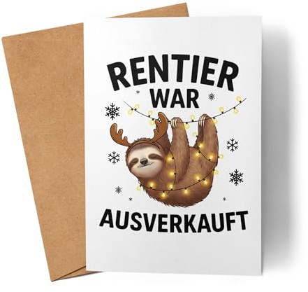 Lilavie-Design Rentier war ausverkauft Faultier lustig Weihnachten Karte Grußkarte Faltkarte Weihnachtskarte