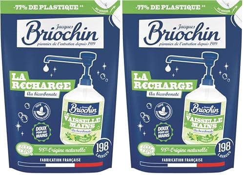 JACQUES BRIOCHIN - Recharge Liquide Vaisselle et Mains - Formule au Bicarbonate de Soude - 99,9% d'Ingrédients d'Origine Naturelle - Ecocert -Testé dermatologiquement - Fabrication Française - 450 ml
