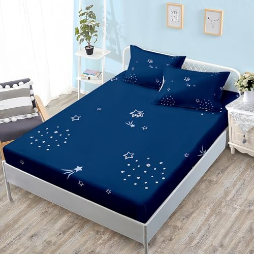 ZKTCYC Bettlaken 140x200 Meteor Stern Blau Spannbettlaken 140x200cm Kinder Jungen Mädchen Spannbetttuch bis 30cm aus Mikrofaser mit Kissenbezug 80x80 cm