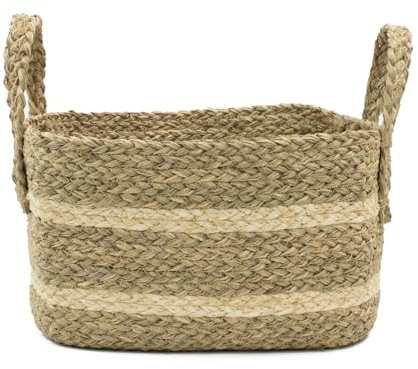 JVL Palma Large Natural Rectangular Storage Basket — Woven Organizer for Laundry, Toys & Home Décor