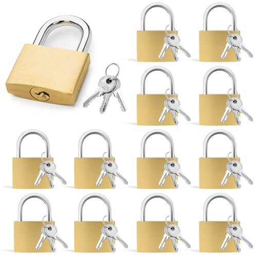 Lot de 12 petits cadenas de 30 mm, cadenas avec clé, cadenas en laiton avec 36 touches, cadenas pour valises, armoires, casiers