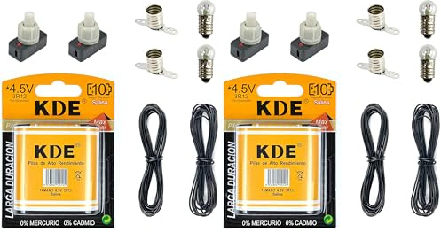 InputMakers Kit Eléctrico Escolar Iniciación: Pila Petaca 4,5 V, 2 Bombillas, 2 Portalámparas, 2 Interruptores y 4 Metros Cable. para Instituto y Manualidades. Aprendizaje Circuitos. (Paquete de 2)