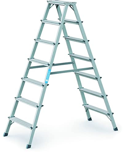 Stufen-Stehleiter Z200, beidseitig begehbar, eloxiert, 2x7 Stufen, Arbeitshöhe 3,10 m