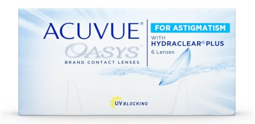 ACUVUE OASYS for Astigmatism Kontaktlinsen – 2-Wochen-Linsen für Tag und Nacht mit -3 dpt, Cyl -1,25, Ach 140 und BC 8.6 – UV Schutz, Austrocknungsschutz und Komfortables Tragegefühl – 6 Linsen