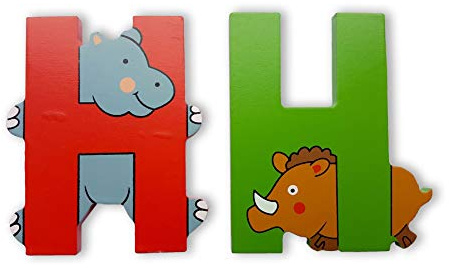 Vinsani Wooden Letters, ABC Alphabet Learning Toys, Self Adhesive, (H) | Preschool Educational Gift Toys for Toddlers, Personalised Colorful Jungle Animals Uppercase Letters Game, 8-10cm